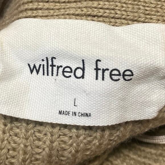 Aritzia Wilfred Free Tan Long Sleeve Pocket Knit Open Cardigan Sweater Top Sz L - Picture 3 of 3